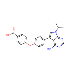 CC(C)n1cc(-c2ccc(Oc3ccc(C(=O)O)cc3)cc2)c2c(N)ncnc21 ZINC000026271550