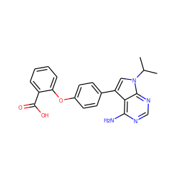 CC(C)n1cc(-c2ccc(Oc3ccccc3C(=O)O)cc2)c2c(N)ncnc21 ZINC000026257484