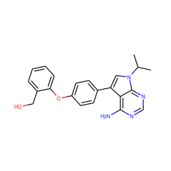 CC(C)n1cc(-c2ccc(Oc3ccccc3CO)cc2)c2c(N)ncnc21 ZINC000026284037