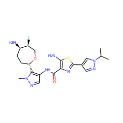 CC(C)n1cc(-c2nc(C(=O)Nc3cnn(C)c3[C@@H]3CC[C@@H](N)[C@@H](F)CO3)c(N)s2)cn1 ZINC000216887517