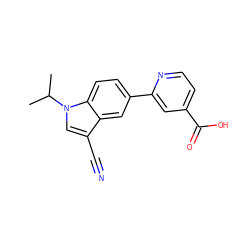 CC(C)n1cc(C#N)c2cc(-c3cc(C(=O)O)ccn3)ccc21 ZINC000116761303