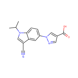 CC(C)n1cc(C#N)c2cc(-n3cc(C(=O)O)cn3)ccc21 ZINC000068266912