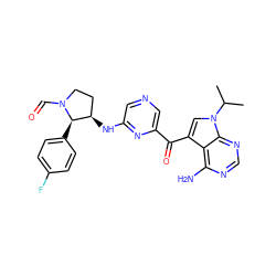 CC(C)n1cc(C(=O)c2cncc(N[C@@H]3CCN(C=O)[C@@H]3c3ccc(F)cc3)n2)c2c(N)ncnc21 ZINC000082157797