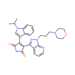 CC(C)n1cc(C2=C(c3nn(CCCN4CCOCC4)c4ncccc34)C(=O)NC2=O)c2ccccc21 ZINC000103233899