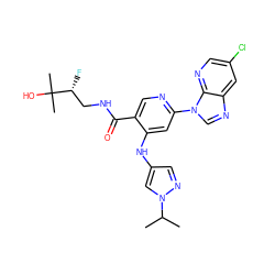 CC(C)n1cc(Nc2cc(-n3cnc4cc(Cl)cnc43)ncc2C(=O)NC[C@@H](F)C(C)(C)O)cn1 ZINC001772586752