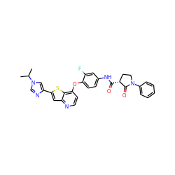 CC(C)n1cnc(-c2cc3nccc(Oc4ccc(NC(=O)[C@@H]5CCN(c6ccccc6)C5=O)cc4F)c3s2)c1 ZINC000044360582