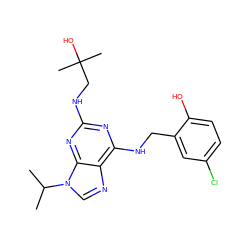 CC(C)n1cnc2c(NCc3cc(Cl)ccc3O)nc(NCC(C)(C)O)nc21 ZINC000095601027