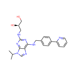 CC(C)n1cnc2c(NCc3ccc(-c4ccccn4)cc3)nc(NC[C@@H](O)CO)nc21 ZINC000084739058