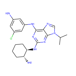 CC(C)n1cnc2c(Nc3cc(N)cc(Cl)c3)nc(N[C@@H]3CCCC[C@H]3N)nc21 ZINC001772590948