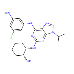 CC(C)n1cnc2c(Nc3cc(N)cc(Cl)c3)nc(N[C@H]3CCCC[C@H]3N)nc21 ZINC001772641817