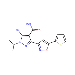 CC(C)n1nc(-c2cc(-c3cccs3)on2)c(C(N)=O)c1N ZINC001772578439