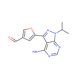 CC(C)n1nc(-c2cc(C=O)co2)c2c(N)ncnc21 ZINC000064503424