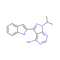 CC(C)n1nc(-c2cc3ccccc3[nH]2)c2c(N)ncnc21 ZINC000084688668