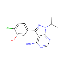 CC(C)n1nc(-c2ccc(Cl)c(O)c2)c2c(N)ncnc21 ZINC000008581930