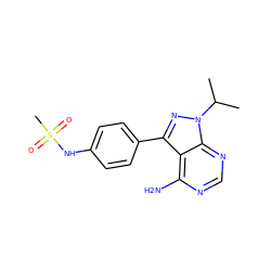 CC(C)n1nc(-c2ccc(NS(C)(=O)=O)cc2)c2c(N)ncnc21 ZINC000064746428