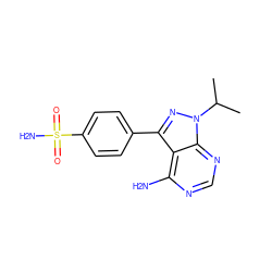 CC(C)n1nc(-c2ccc(S(N)(=O)=O)cc2)c2c(N)ncnc21 ZINC000064475098