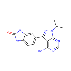 CC(C)n1nc(-c2ccc3[nH]c(=O)[nH]c3c2)c2c(N)ncnc21 ZINC000064499232