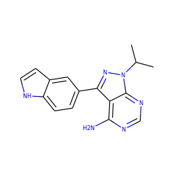 CC(C)n1nc(-c2ccc3[nH]ccc3c2)c2c(N)ncnc21 ZINC000064479733