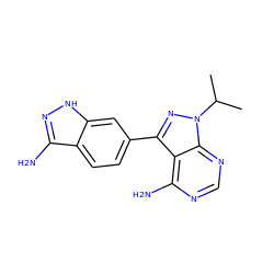 CC(C)n1nc(-c2ccc3c(N)n[nH]c3c2)c2c(N)ncnc21 ZINC000036056300