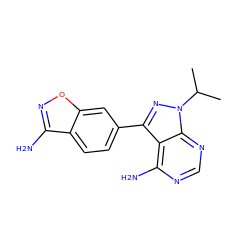 CC(C)n1nc(-c2ccc3c(N)noc3c2)c2c(N)ncnc21 ZINC000142642764