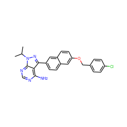 CC(C)n1nc(-c2ccc3cc(OCc4ccc(Cl)cc4)ccc3c2)c2c(N)ncnc21 ZINC000084688658