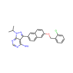 CC(C)n1nc(-c2ccc3cc(OCc4ccccc4Cl)ccc3c2)c2c(N)ncnc21 ZINC000084722634