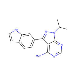 CC(C)n1nc(-c2ccc3cc[nH]c3c2)c2c(N)ncnc21 ZINC000064746363