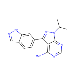 CC(C)n1nc(-c2ccc3cn[nH]c3c2)c2c(N)ncnc21 ZINC000064479825