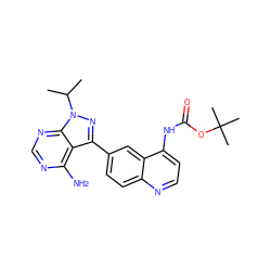 CC(C)n1nc(-c2ccc3nccc(NC(=O)OC(C)(C)C)c3c2)c2c(N)ncnc21 ZINC000064746590