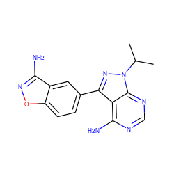 CC(C)n1nc(-c2ccc3onc(N)c3c2)c2c(N)ncnc21 ZINC000139049469