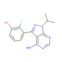 CC(C)n1nc(-c2cccc(O)c2F)c2c(N)ncnc21 ZINC000008581898