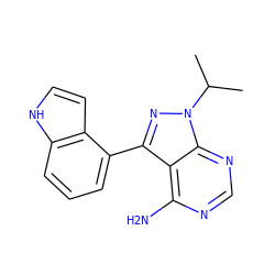 CC(C)n1nc(-c2cccc3[nH]ccc23)c2c(N)ncnc21 ZINC000064475037