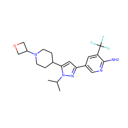 CC(C)n1nc(-c2cnc(N)c(C(F)(F)F)c2)cc1C1CCN(C2COC2)CC1 ZINC000146510197