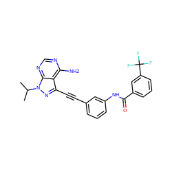 CC(C)n1nc(C#Cc2cccc(NC(=O)c3cccc(C(F)(F)F)c3)c2)c2c(N)ncnc21 ZINC000653751720