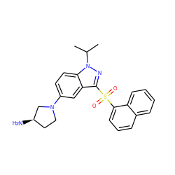 CC(C)n1nc(S(=O)(=O)c2cccc3ccccc23)c2cc(N3CC[C@@H](N)C3)ccc21 ZINC000043207080