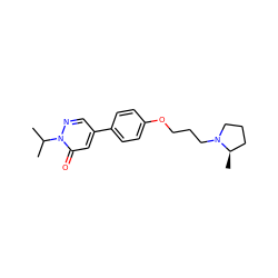 CC(C)n1ncc(-c2ccc(OCCCN3CCC[C@H]3C)cc2)cc1=O ZINC000073279418