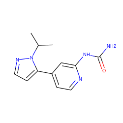 CC(C)n1nccc1-c1ccnc(NC(N)=O)c1 ZINC000144510883