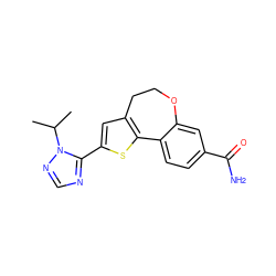 CC(C)n1ncnc1-c1cc2c(s1)-c1ccc(C(N)=O)cc1OCC2 ZINC000095581640