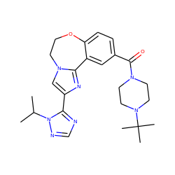 CC(C)n1ncnc1-c1cn2c(n1)-c1cc(C(=O)N3CCN(C(C)(C)C)CC3)ccc1OCC2 ZINC000203779829