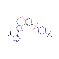 CC(C)n1ncnc1-c1cn2c(n1)-c1cc(S(=O)(=O)N3CCN(C(C)(C)C)CC3)ccc1OCC2 ZINC000203783058