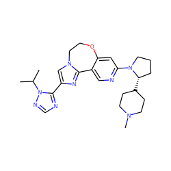 CC(C)n1ncnc1-c1cn2c(n1)-c1cnc(N3CCC[C@@H]3C3CCN(C)CC3)cc1OCC2 ZINC000203779784