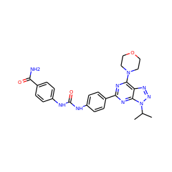 CC(C)n1nnc2c(N3CCOCC3)nc(-c3ccc(NC(=O)Nc4ccc(C(N)=O)cc4)cc3)nc21 ZINC000045336179