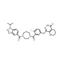 CC(C)n1nnc2cc(C(=O)N3CCCN(C(=O)c4cc(Cc5n[nH]c(=O)c6c5NCCC6)ccc4F)CC3)ccc21 ZINC000140532653