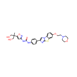 CC(CO)(CO)c1cc(NC(=O)Nc2ccc(-c3cn4c(n3)sc3cc(OCCN5CCOCC5)ccc34)cc2)no1 ZINC000114549462