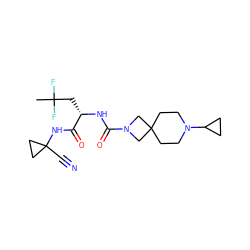 CC(F)(F)C[C@H](NC(=O)N1CC2(CCN(C3CC3)CC2)C1)C(=O)NC1(C#N)CC1 ZINC000113628092