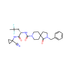 CC(F)(F)C[C@H](NC(=O)N1CCC2(CC1)CCN(Cc1ccccc1)C2=O)C(=O)NC1(C#N)CC1 ZINC000113632225