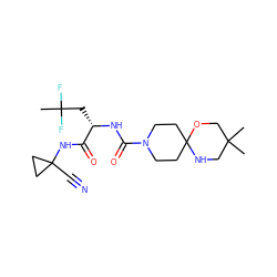 CC(F)(F)C[C@H](NC(=O)N1CCC2(CC1)NCC(C)(C)CO2)C(=O)NC1(C#N)CC1 ZINC000113632287