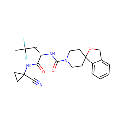 CC(F)(F)C[C@H](NC(=O)N1CCC2(CC1)OCc1ccccc12)C(=O)NC1(C#N)CC1 ZINC000146320178