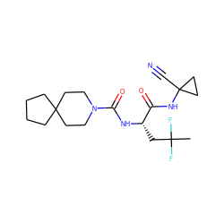 CC(F)(F)C[C@H](NC(=O)N1CCC2(CCCC2)CC1)C(=O)NC1(C#N)CC1 ZINC000113632989