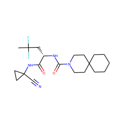 CC(F)(F)C[C@H](NC(=O)N1CCC2(CCCCC2)CC1)C(=O)NC1(C#N)CC1 ZINC000113632125